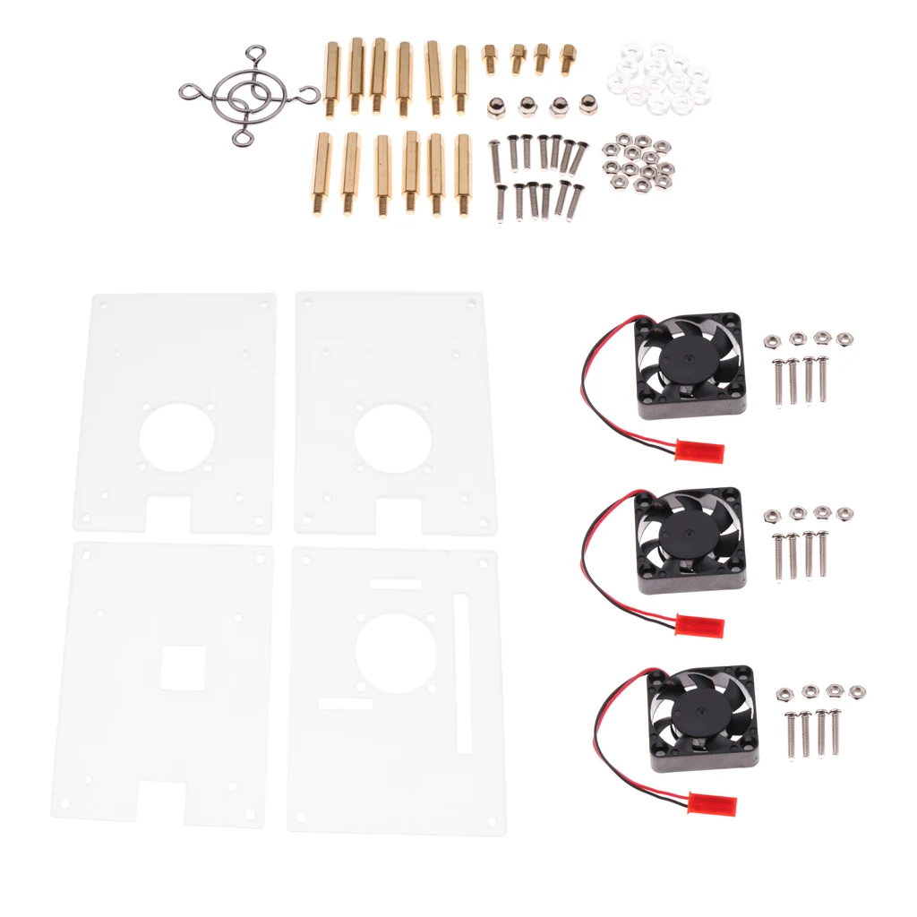 Acrylic Stack Case Enclosure Open-Air Dog Bone + Cooler Fan for Raspberry pi