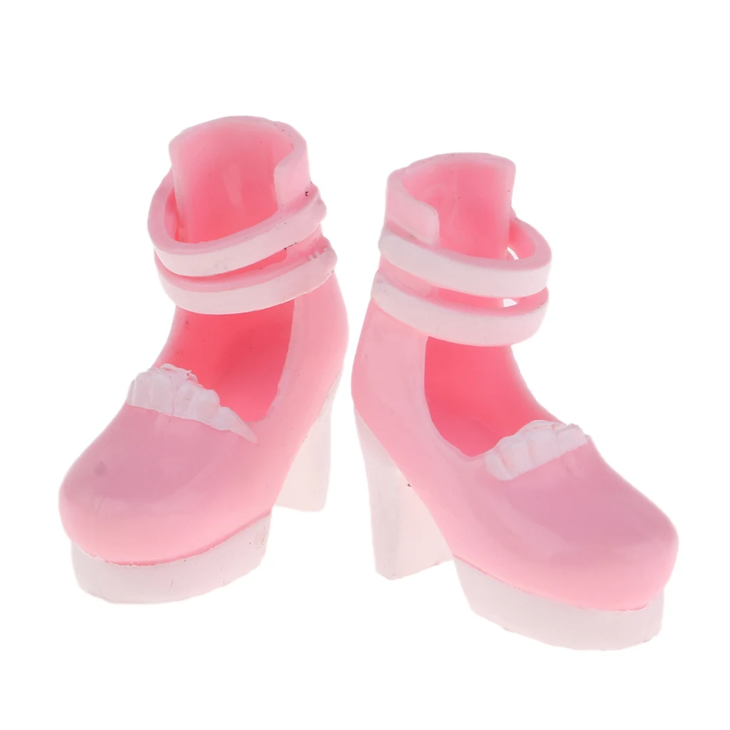 Lovely 12inch Doll High Heel Shoes Thick Heels Ankle Strape Belt Shoes for Blythe Fashion Girl Doll Party Accessory Pink