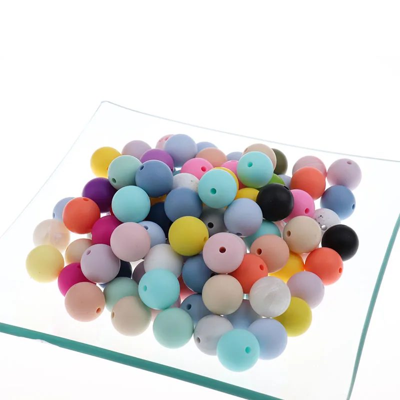 Fkisbox 100PC Silicone Baby Teether Bead Round 12mm Silicone Chewing Perles  Loose Beads Silicon Teething Beads Bpa Free