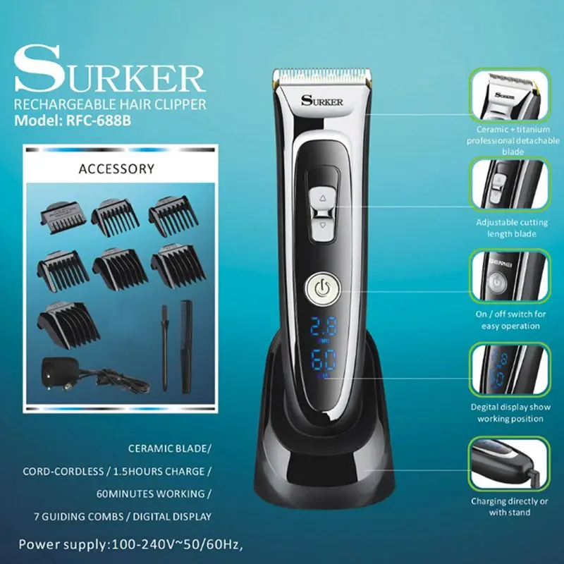 SURKER модель RFC-688B Электрический фольга триммер для волос для мужчин с чистой и зарядной станцией, электрические Мужские Женские машинки для