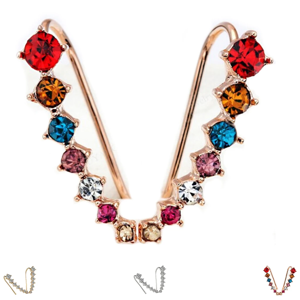 

Lady 7 Rhinestone Stud Earrings Women Girl Ear Climbers Crawlers Curved Earrings Jewelry