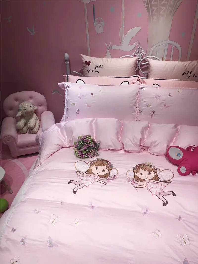 Розовый мультфильм принцесса вышитый Египетский хлопок кружева набор ...