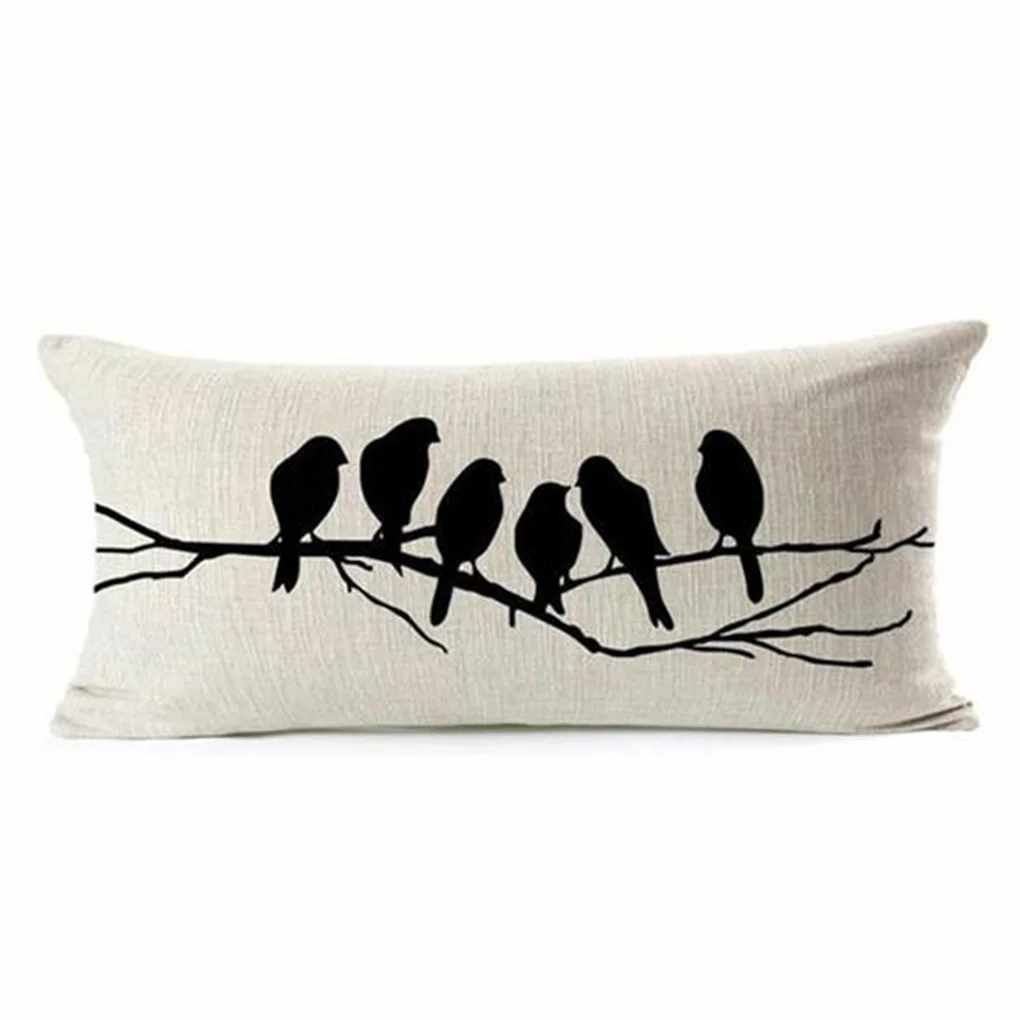 

Removable Birds Printed Cotton Linen Trimming Pillow Case Bed Pillow Cover 30x50cm