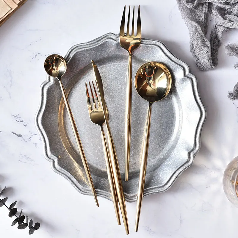 

Dinnerware Stainless Steel Mirror Tableware Set Plating Gold Black Knife Fork Tableware Cutlery European Western Food Sets 4pcs