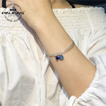 

Sterling Adjustable Bangles Handmade Initial letter Pendant Expandable Child Grandmother Mother DIY Name birthday gift