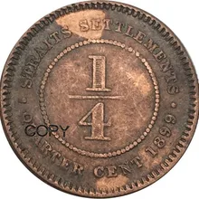 Проливы селения бывшая британская королева Витория 1/4 цент 1899 красная медь копия монет