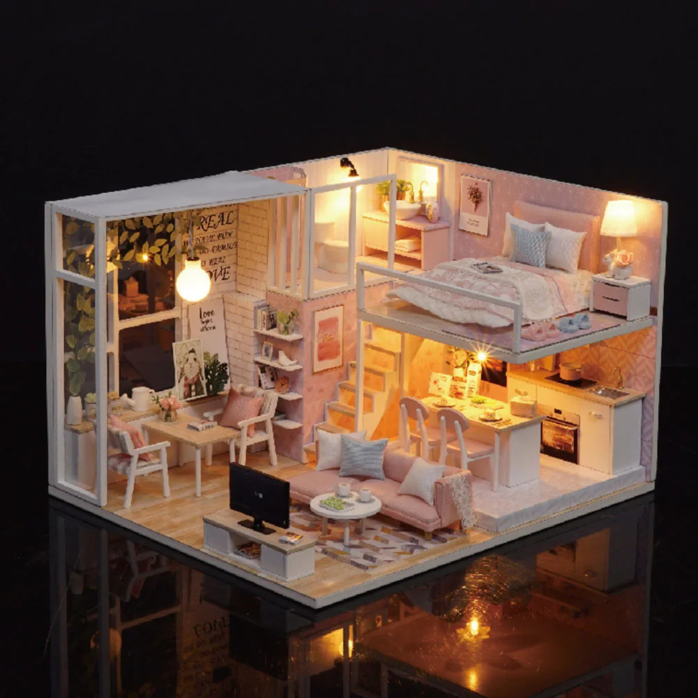 

DIY Doll House Wooden Doll Houses Miniature dollhouse Furniture Kit Toys for children Christmas Gift