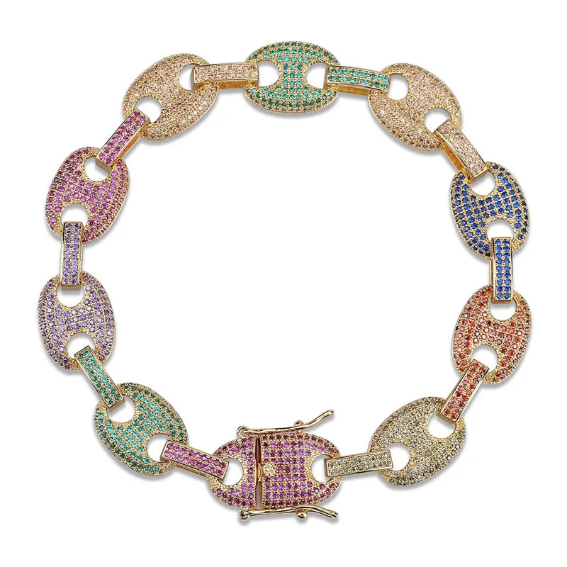 

Hip Hop Men Jewelry Bracelet Copper Iced Out Gold/Silver Multicolor Plated Micro Pave CZ Stone Chain Bracelet 7Inch 8Inch