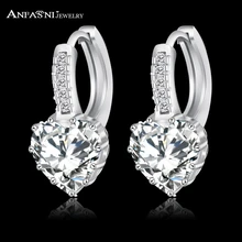 ANFASNI 2017 Top Selling Silver Color Luxury Hoop Earring Inlay Zircon Fashion Brilliant Heart Ladies Wedding