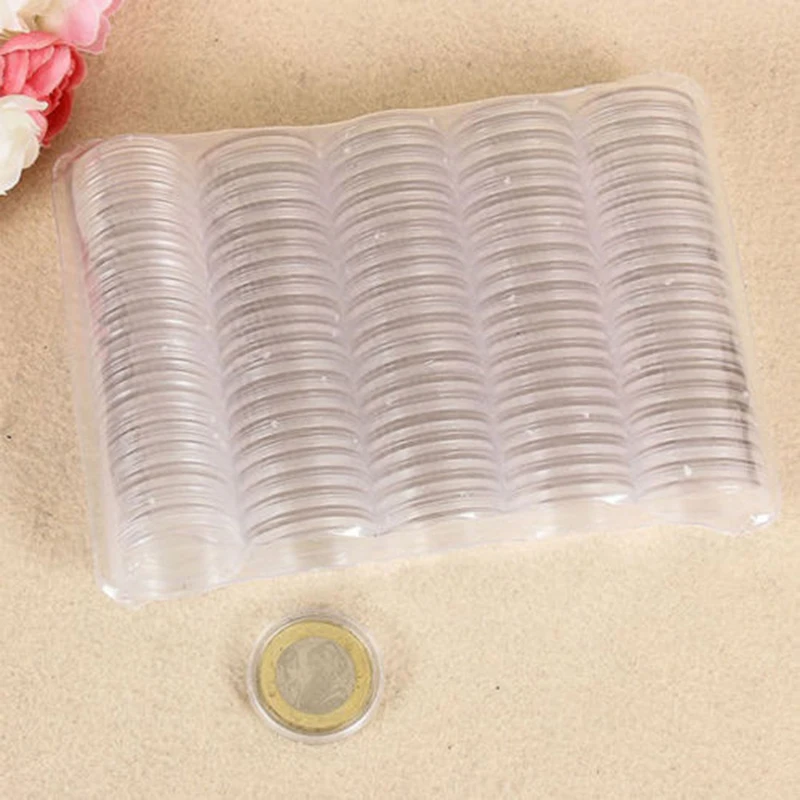 100 unids caja de almacenamiento de monedas de plástico redonda cápsulas de monedas contenedores funda protectora mm de monedas de 27mm cajas de soporte de colección de monedas ► Foto 1/6