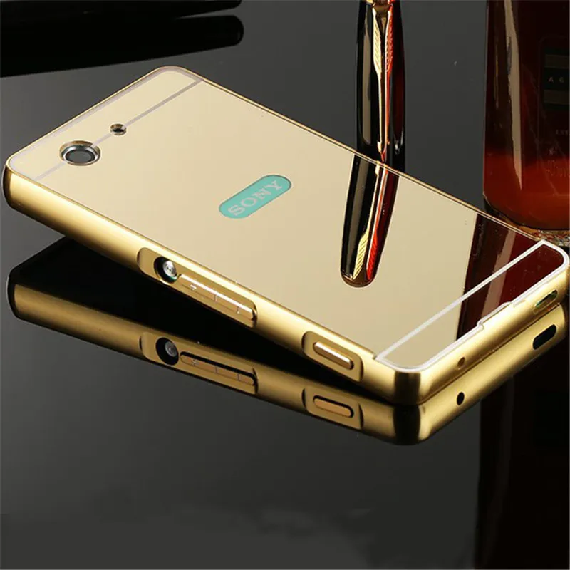 

Luxury Gold Plating Aluminum Case Acrylic Mirror Cover For Sony Xperia Z5 Compact Chrome Back Cover Z5mini