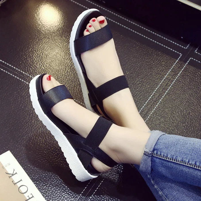 New Hot Sale Sandals Women Summer Slip On Shoes Peep-toe Flat Shoes Roman Sandals bohemian sandals shoes woman 4 colors T88 - Цвет: Черный