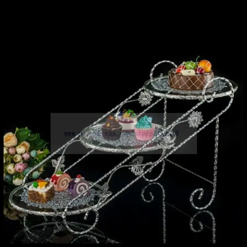 

1 PCSCreative three-layer trapezoidal cake table wedding birthday dessert table multi-layer mirror snack stand West Point frame