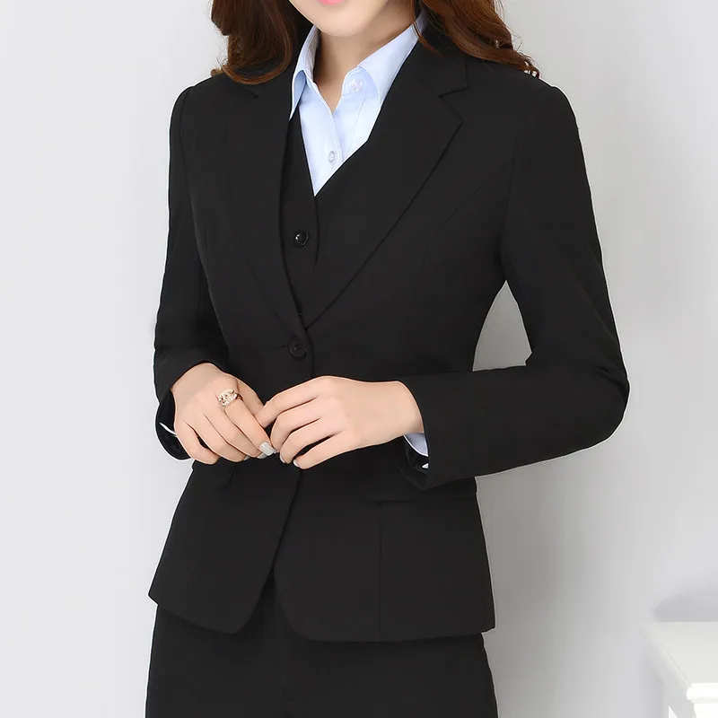 Модная женская профессиональная рабочая одежда, брючный костюм, Официальный блейзер с длинным рукавом и штаны, Женский офисный брючный костюм, зимняя одежда