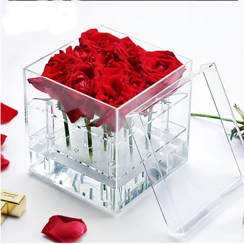 Новая мода прозрачный акриловый цветок розы коробка макияж Органайзер Косметические Инструменты держатель цветок подарочная коробка для подруги жены