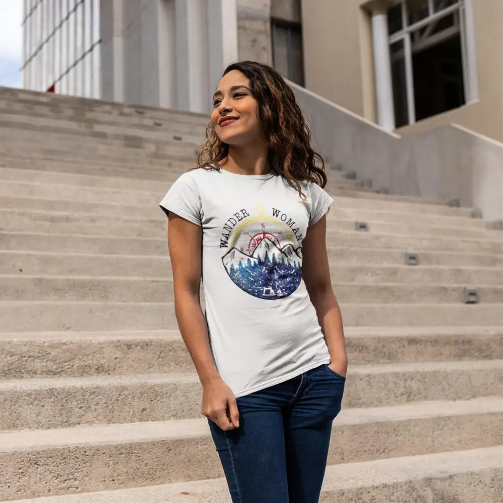 

Wander Woman T-Shirt Camping Wander Woman Hiking Vintage T Shirt Funny O Neck Women tshirt Street Fashion Ladies Tee Shirt