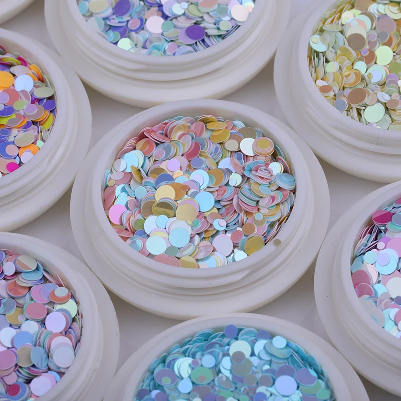 

1g Holographic Nail Glitte 3D Sequins Flakes Colorful Round Chunky Powder Mixed Designs in Box DIY for Nail Art Decoration Tips