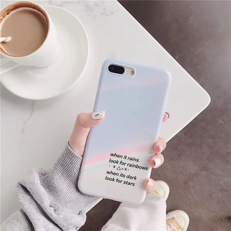 

Simple Artistic Letters Phone Case For iphone 6 6s 7 8 plus Cover For iphone X XR XS Max Back Cases Fashion Cute Rainbow Capa