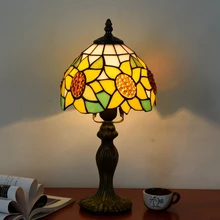 Оригинальность цвет стекла желтый подсолнух настольная лампа Американский пастырской сельской местности Теплые цвета декоративный свет 110-240 В Dia: 20 см