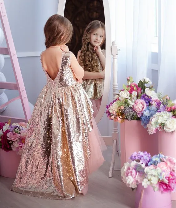 sequin gold dress tutu pink and gold girls dresses for wedding girls birthday dress pageant party gown custom made