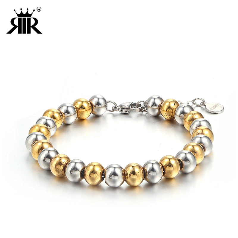 

RIR Silver Gold Tone Stainless Steel Bead Chain Link Fashion Charm Jewelry Wristband Charm Bracelet For Men Women