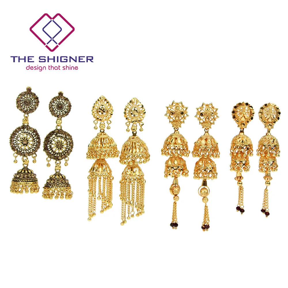 Этнические индийские Золотые Висячие сережки Jhumka Jhumki с кисточками в Дубае