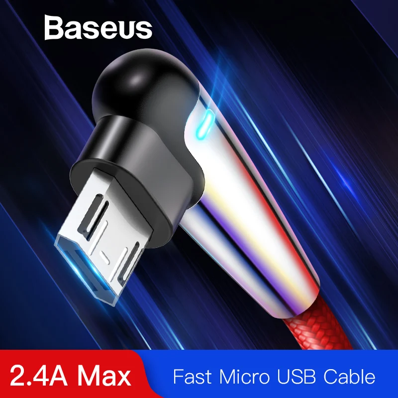 

Baseus 2.4A Micro USB Cable Fast Charging LED Lighting Cord for Xiaomi Redmi Note 4 5 Pro 90 Degree Charging Wire USB Data Cable