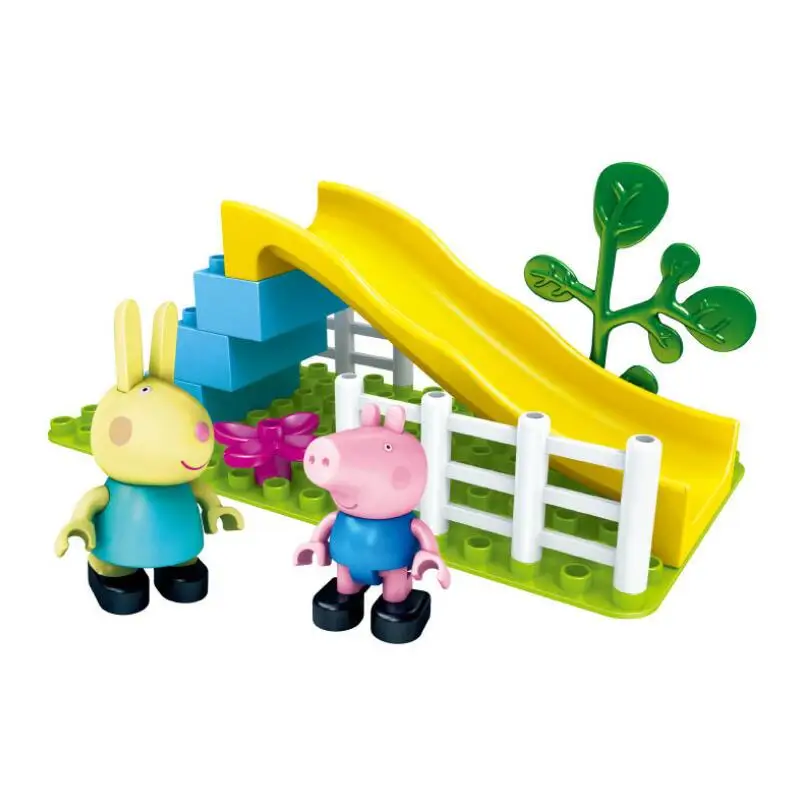 Подлинный Свинка Пеппа качели горка Красный Автомобильный игровой набор Peppa Джордж фигурки сборные игрушки набор детский подарок на день рождения Рождество - Цвет: slide no box