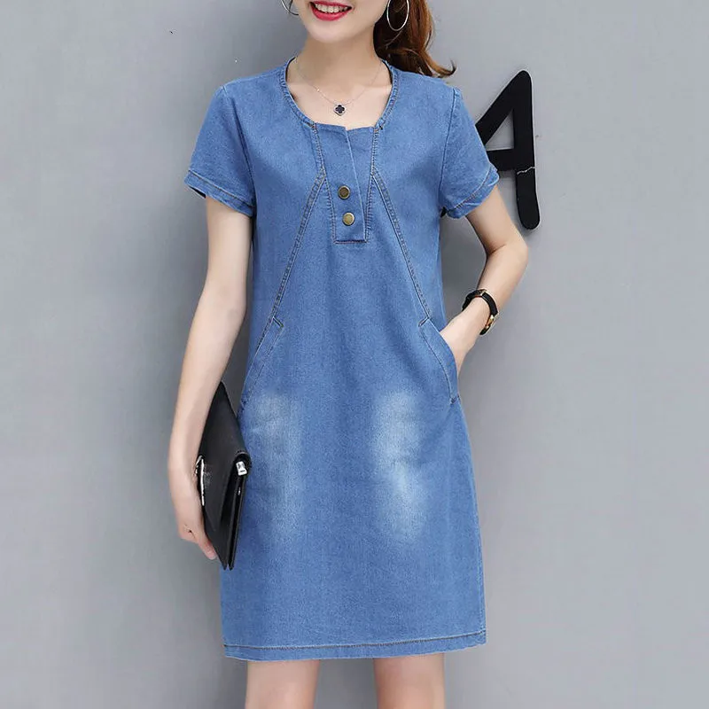 

New Women Dresses Summer Style Denim Dresses Robe Femme Short Sleeve Jeans Dresses Women 2019 Large Size Vestidos Mujer dress