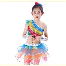 Детские костюмы в стиле «Джаз» и «для танцев с блестками для девочек на красочные сценический костюм платье для ребенка платье-пачка бальная танцевальная одежда в стиле хип-хоп одежда команды