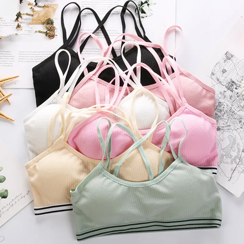 Teenage Girl Training Bra With Chest Pad Adolescente Striped Sports Tops For Teens 8-16 Years Cotton Girls Underwea | Мать и ребенок