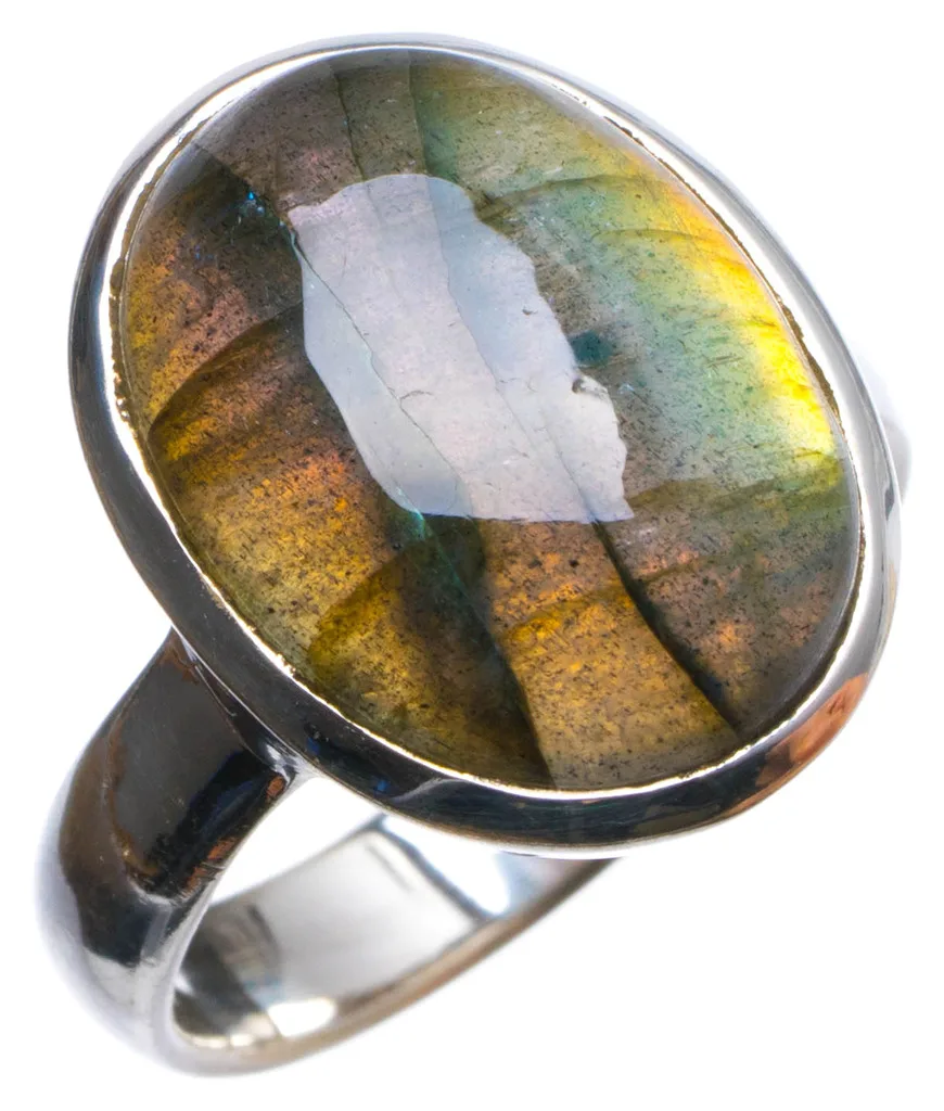 

Natural Labradorite Handmade Unique 925 Sterling Silver Ring, US size 7 X2375