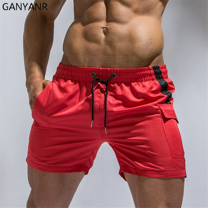 

GANYANR Mens Swimming Shorts Swimwear Boardshorts quick dry Surf Wear Swim Boxer Sexy Bathing Suits Swimsuits Beach Pants Pocket