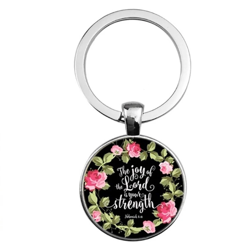 

Bible Verse Proverbs Keychain Keyring Glass Metal Christ Women Men Key Chains Gifts Jewelry Konminry