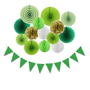 

15pcs St. Patrick's Day Paper Decoration Set Paper Rosette Fans Honeycomb Ball Pennant Flags Banner Green Wedding Birthday Party
