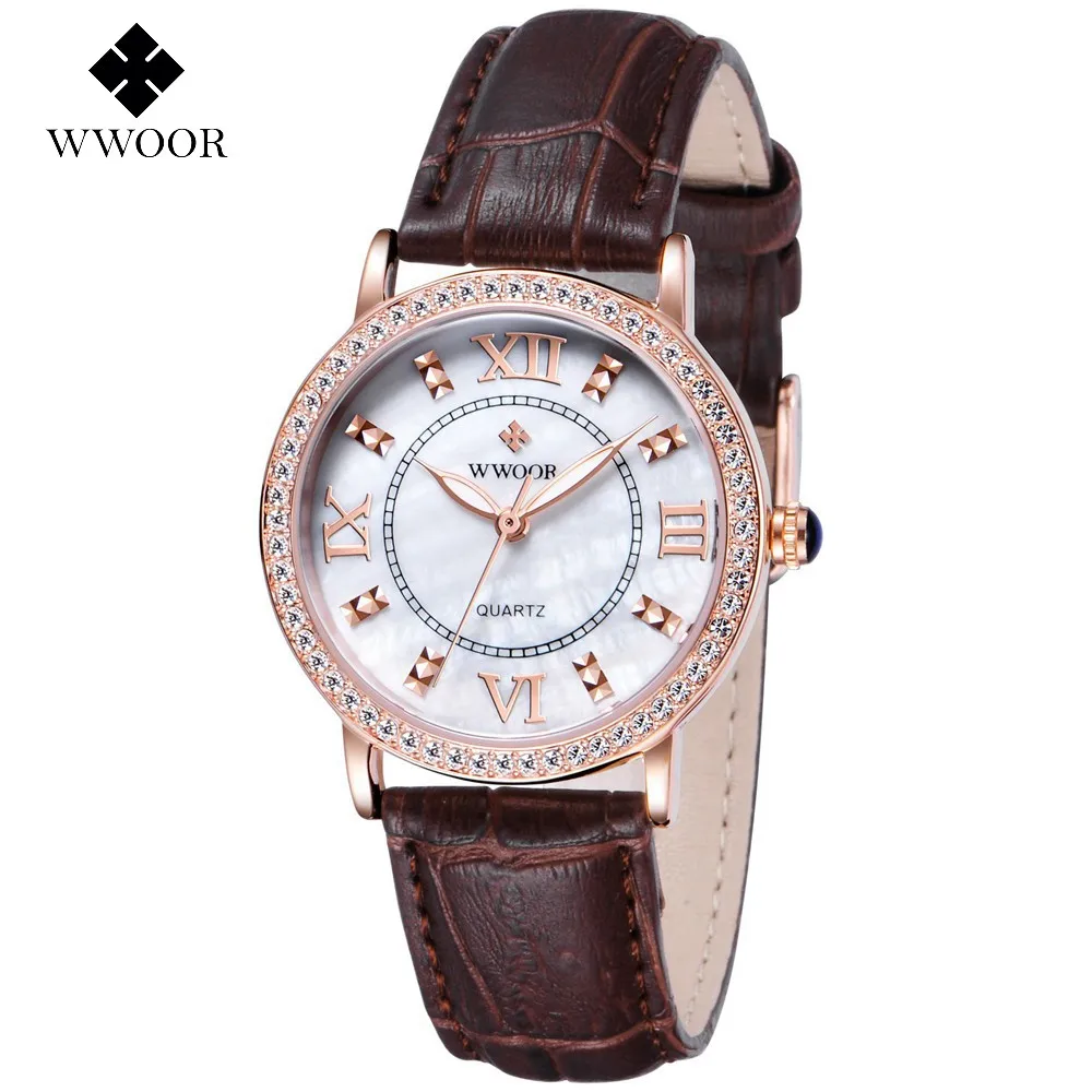 

WWOOR Ladies Famous Wristwatch Female Wrist Watch Women Brand Quartz Watch Girl Quartz-watch Montre Femme Relogio WR8807-Brown