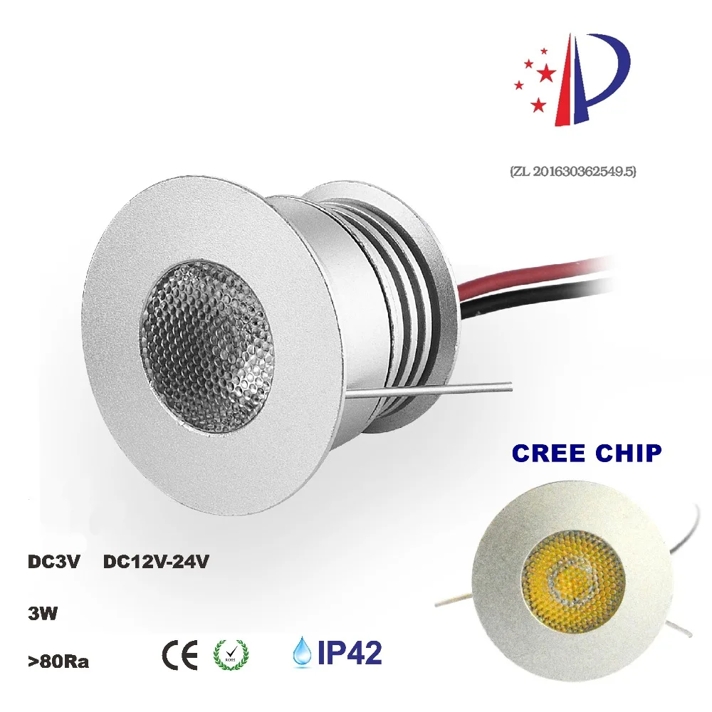 3 Вт Светодиодный светильник с чипом Cree 30 мм резной шкаф шоу чехол 25D DC3V/лампа для