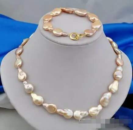 

Shipping >> new hot 8" 17" 20mm baroque pink freshwater pearl bracelet necklace