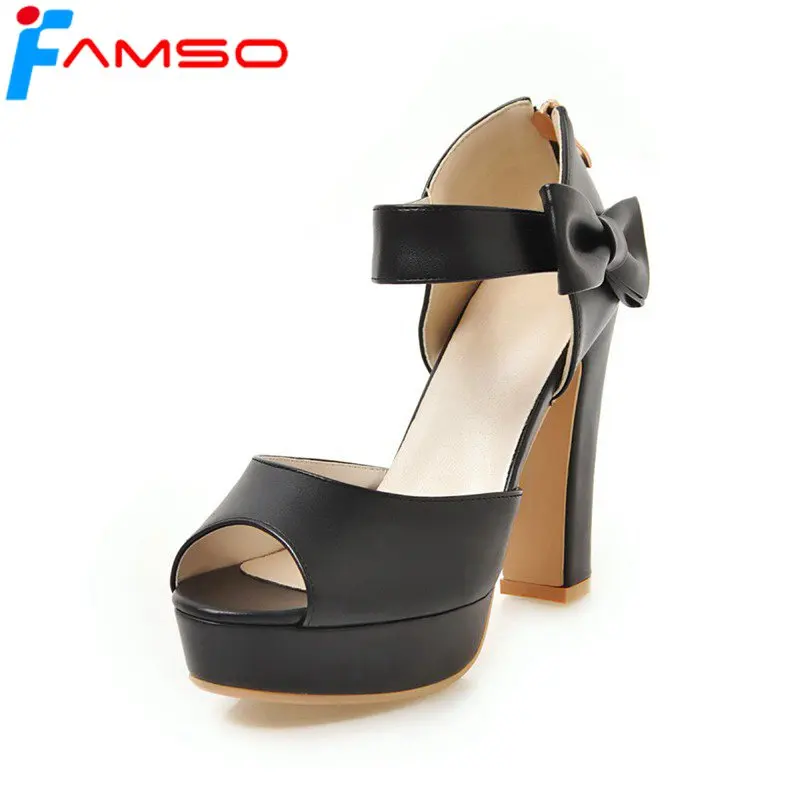 

FAMSO 2019 New Women Sandals Black White Pink White Peep Toe Platforms Pumps Shoes Designer Female Shoes Summer Prom Sandals