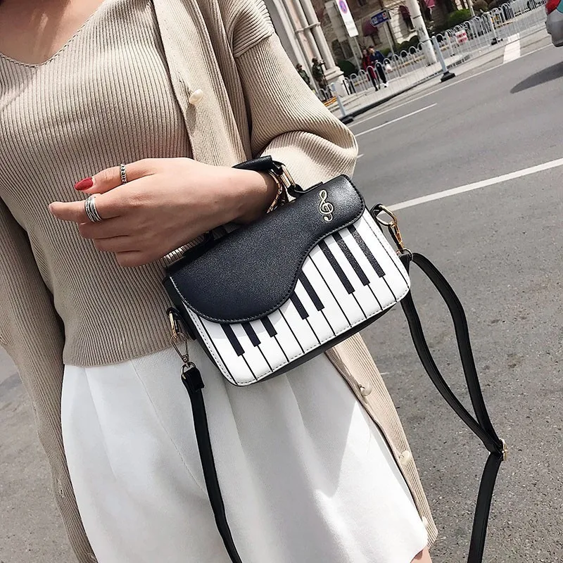 Новинка, женская кожаная сумка через плечо с рисунком пианино, женская модная черная сумка на плечо OC572