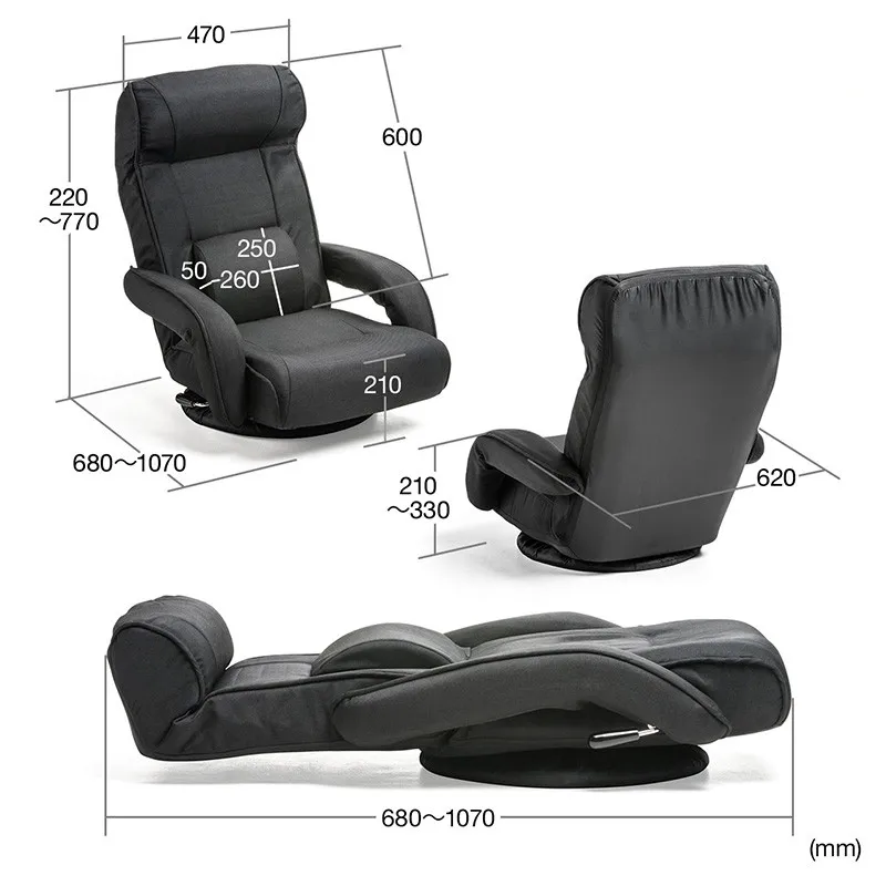  Floor Gaming Chair Adjustable Any Position Reclining Back Swivel Chair Folding Sofa Lounger for Sem