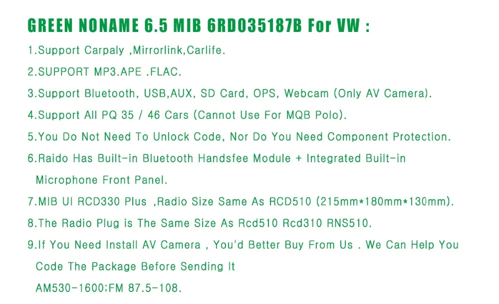 RCD330 Plus RCD330G Carplay автомобиль MIB радио Noname Зеленая кнопка RCD 330G 6RD 035 187B 187 b RCD510 для Skoda Superb Octavia Fabia