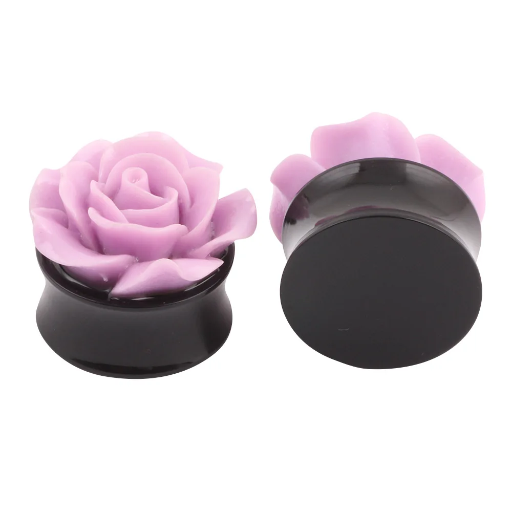 1 Pair Beautiful Purple Rose Flower Acrylic Ear Plug tunnel ear gauge