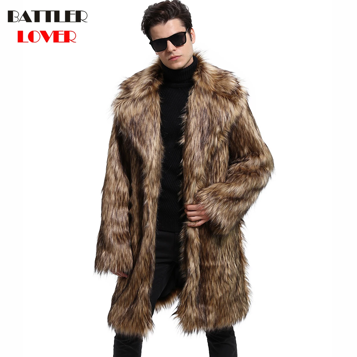Mens Fur Coat Winter Faux Fur Thick Outwear Coats Men Punk Parka Jackets Hombre Long Leather Overcoat Genuine Fur Brand Clothing