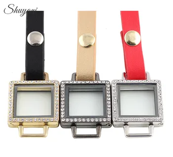 

10pcs/lot Lowest Price Leather Wrap Glass Locket Bracelet for Charms Square Floating Locket Bracelet for Women/Men
