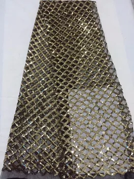 

African Tulle Lace Fabric 2018 African French Lace Fabric High Quality With Gold Sequins Nigerian Embroidery Tulle French Lace