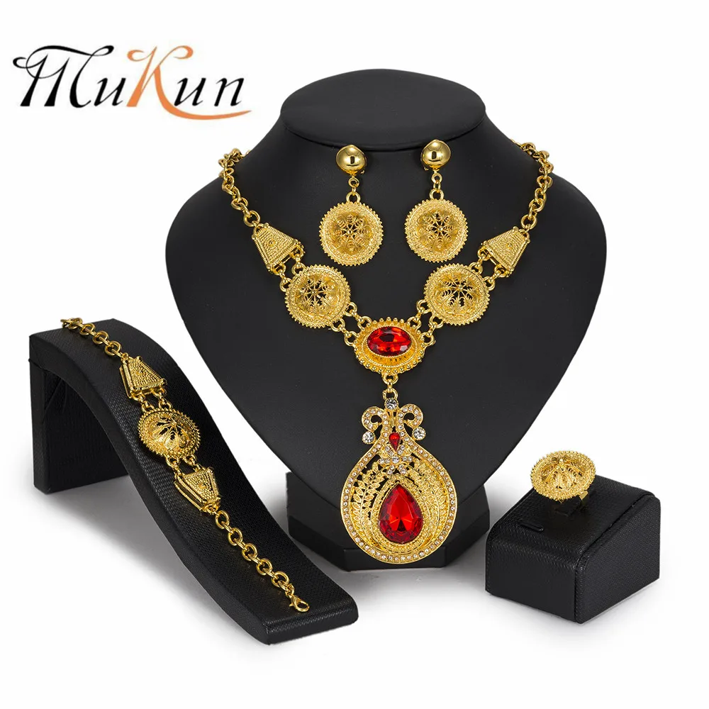 

MUKUN Fashion statement jewelry set Brand Dubai gold-color Jewelry Set Nigerian Wedding woman accessories jewelry set Wholesale