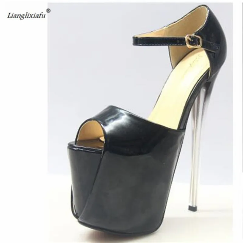 

LLXF Summer Sandals Plus:34-41 42 43 Crossdresser Sexy 19cm transparent High-heeled Shoes woman Stiletto Patent Leather Pumps