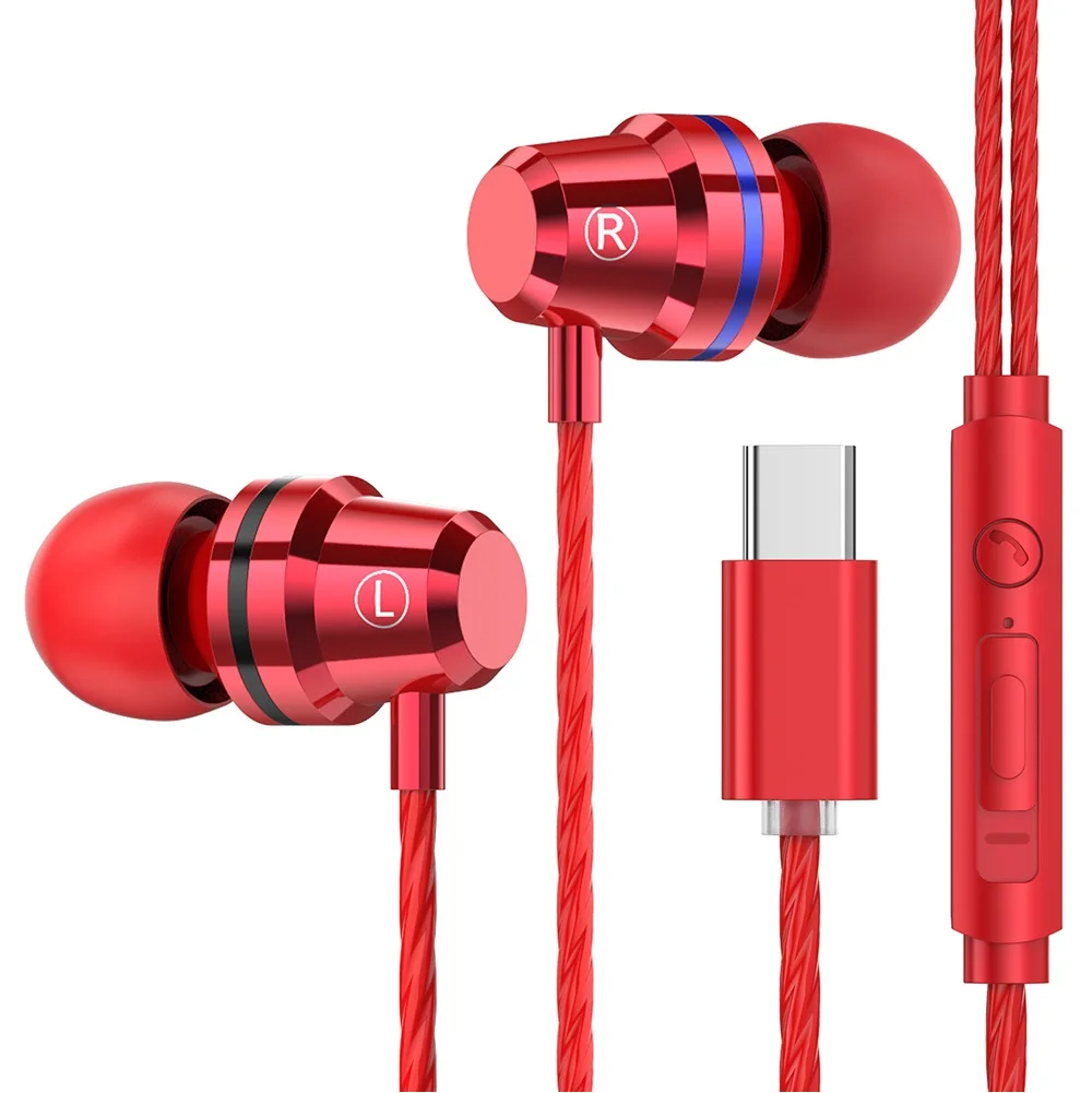 Стерео наушники для наушников Usb type-c с mi c type C Fone de ouvido Kulaklik для Xiaomi mi 6/8 huawei phone Auriculares - Цвет: Red