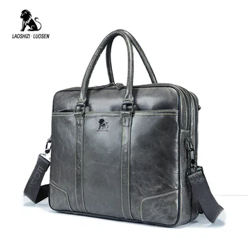 

LAOSHIZI Genuine Leather Bag Men Laptop Men Handbag Cow Leather Large Travel Leather Shoulder Bags Business Briefcase LSZ013